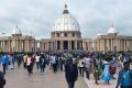 Catholic pilgrims gather outside the Our Lady of the Peace basilica in Yamoussoukro on May 22, 2016.
200,000 pilgrims are expected at the basilica of Yamoussoukro on May 21 and 22 to attend the national pilgrimage of the mercy. / AFP / Sia KAMBOU        (Photo credit should read SIA KAMBOU/AFP/Getty Images)